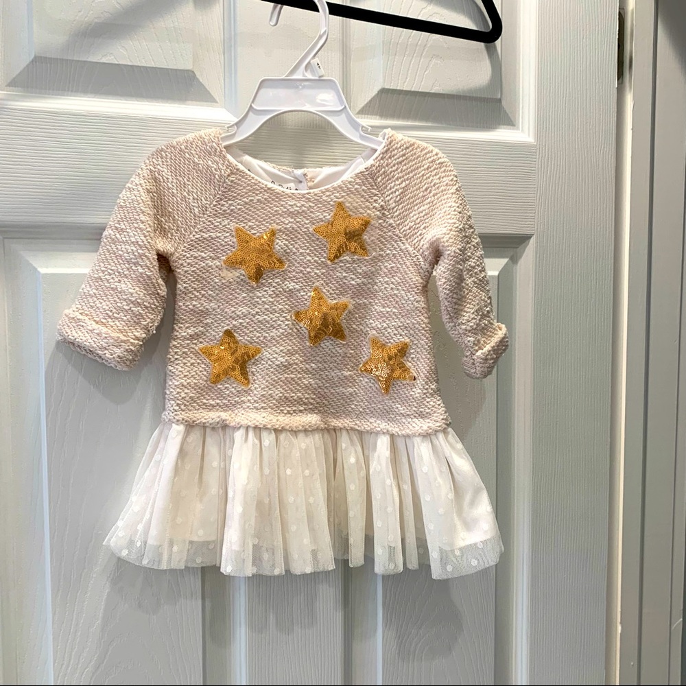 Pippa & Julie Gold Star Drop Waist Dress- 12 months